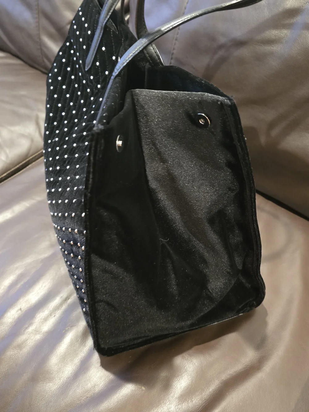 Victoria's Secret Black Quilted Velvet Studded Tote